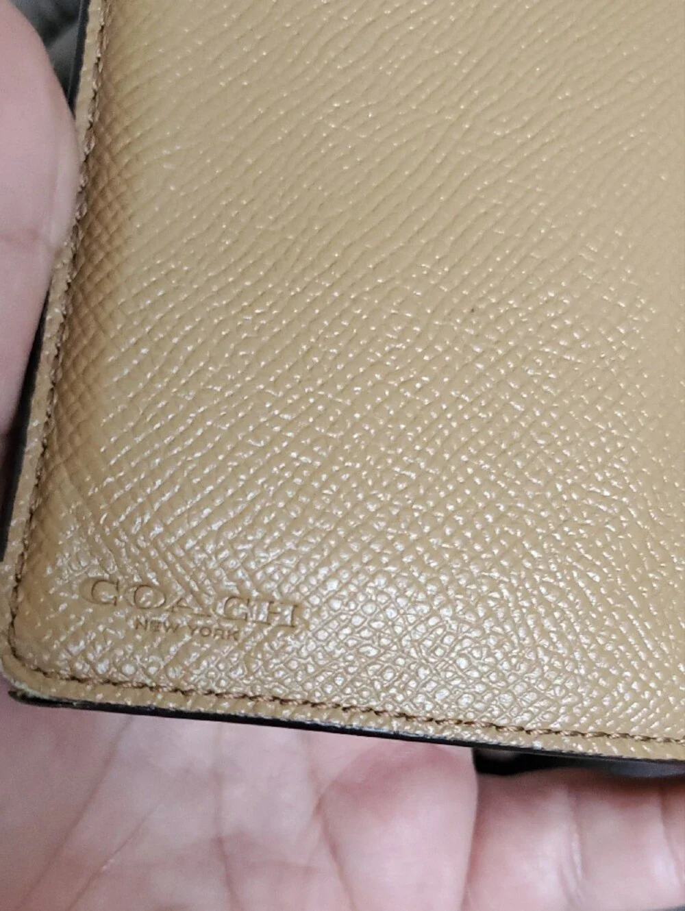 Coach Small Pebbled Leather Wallet in Light Tan with Gold Logo